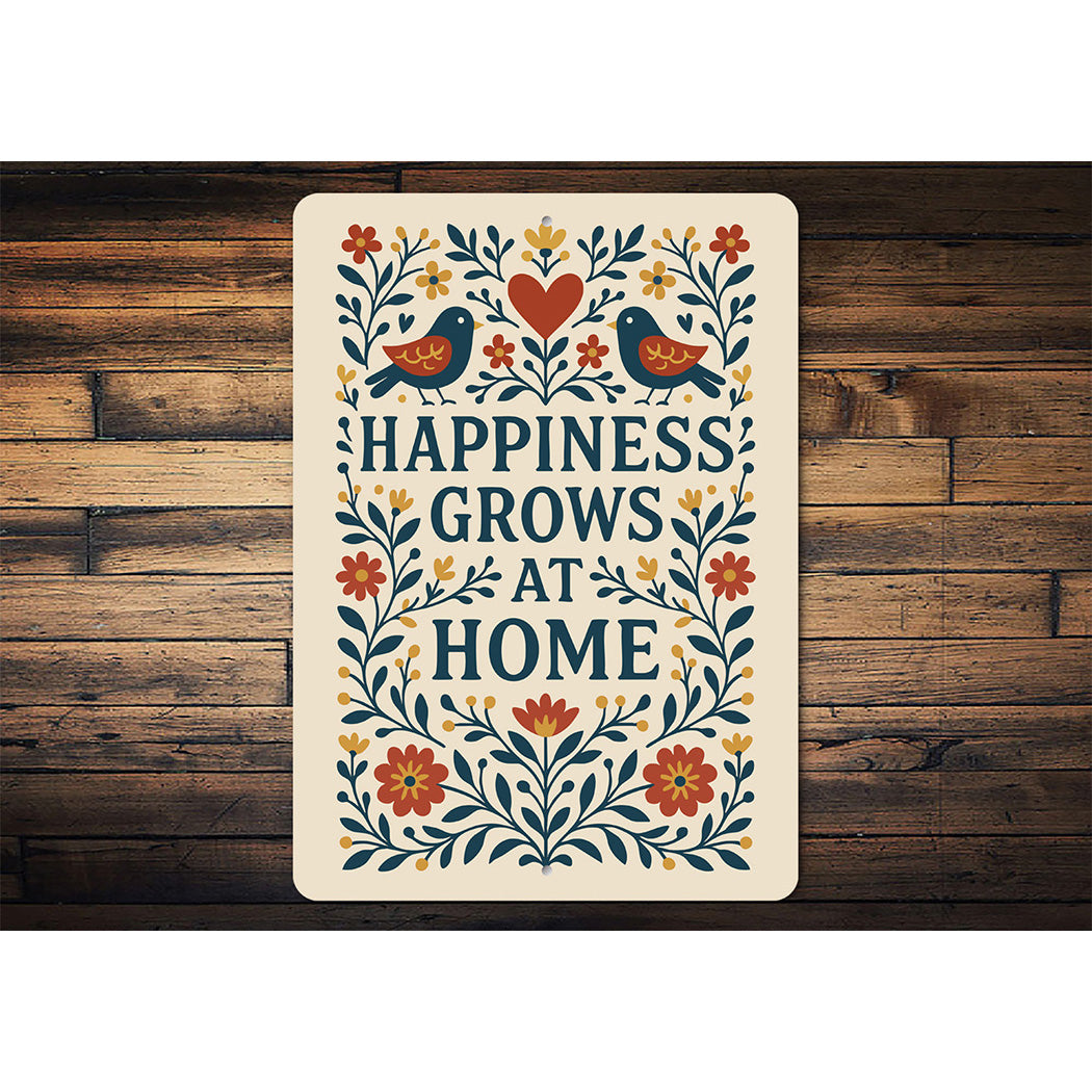 Happiness Grows at Home Metal Sign Heartwarming Wall Decor