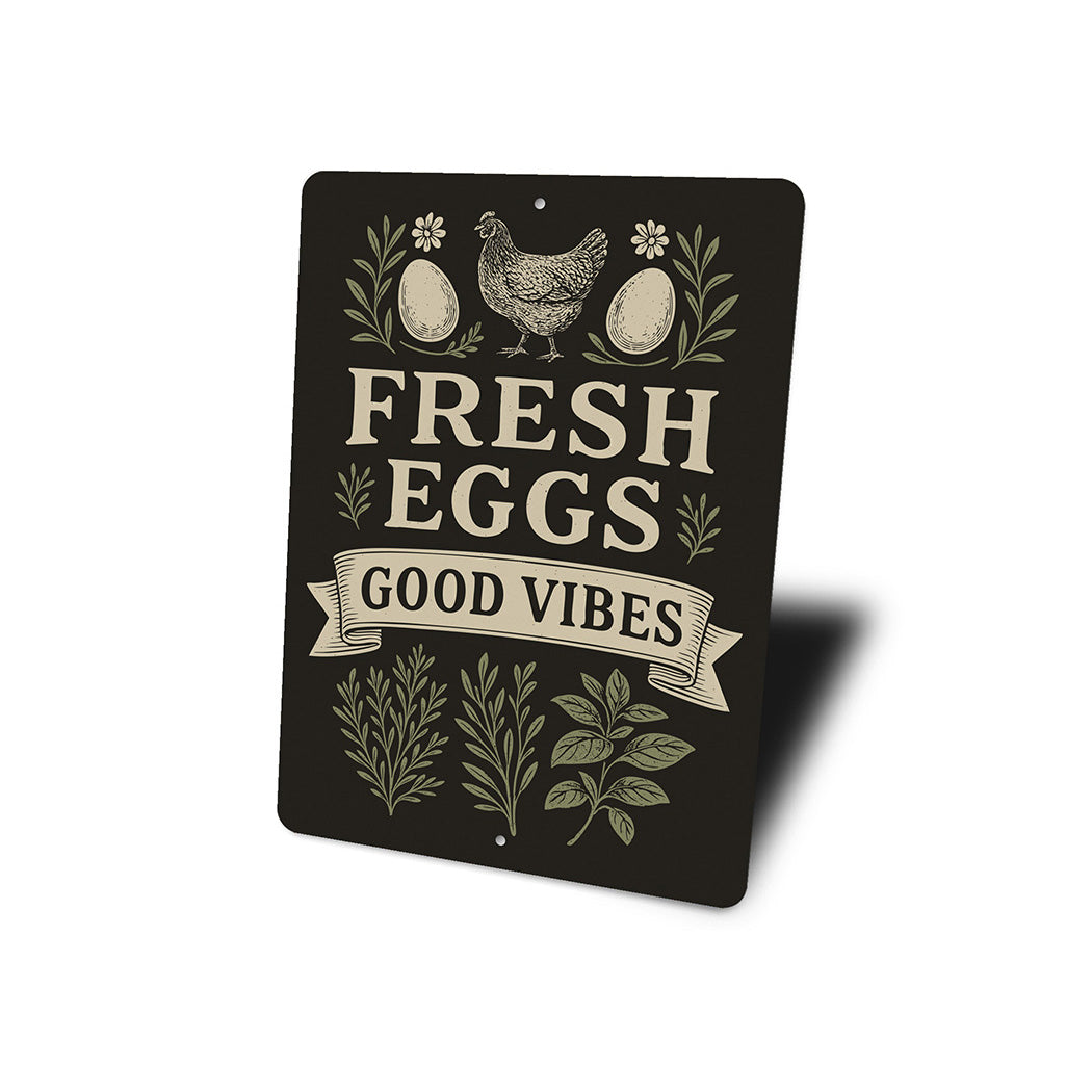 Fresh Eggs Good Vibes Aluminum Sign Farmhouse Chicken Decor