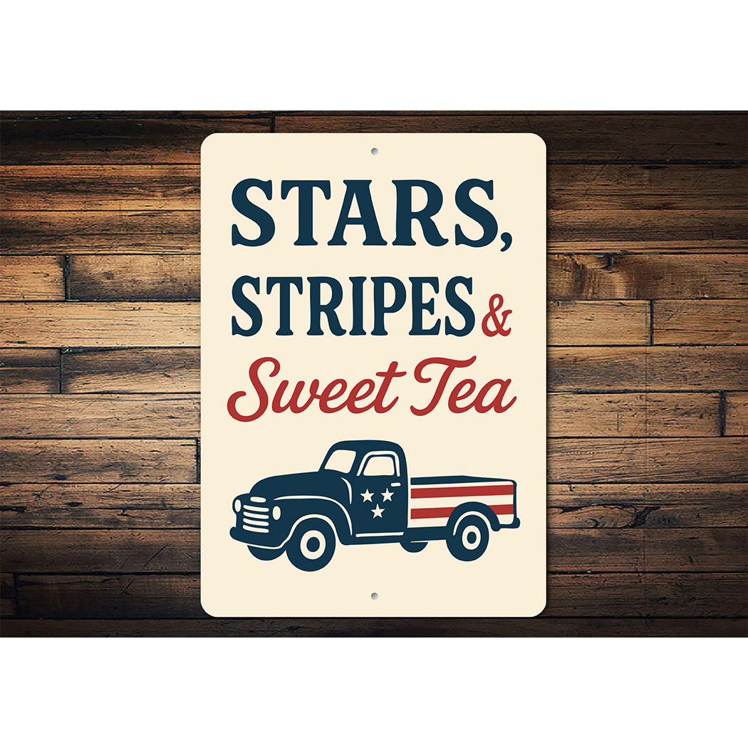 Stars Stripes & Sweet Tea Metal Patriotic Southern Sign