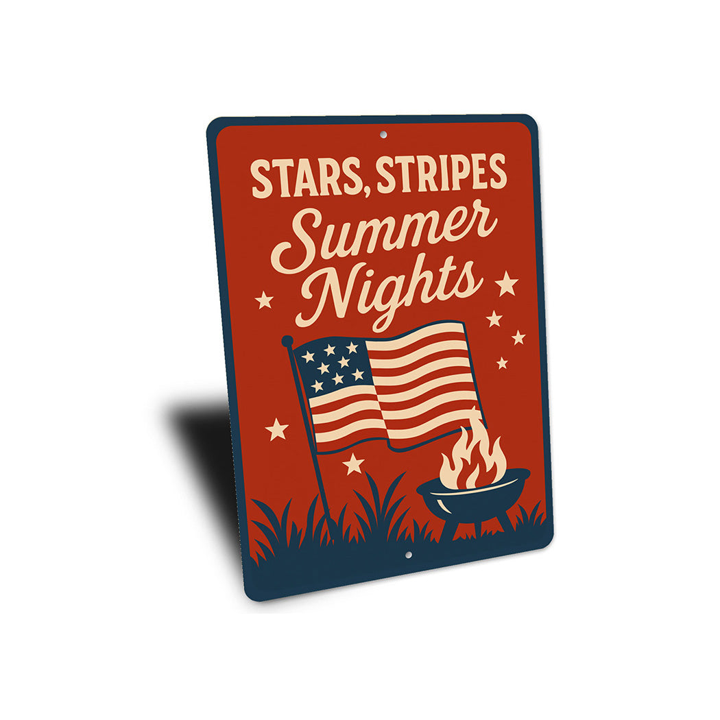 Stars Stripes Summer Nights Aluminum Sign Patriotic Decor