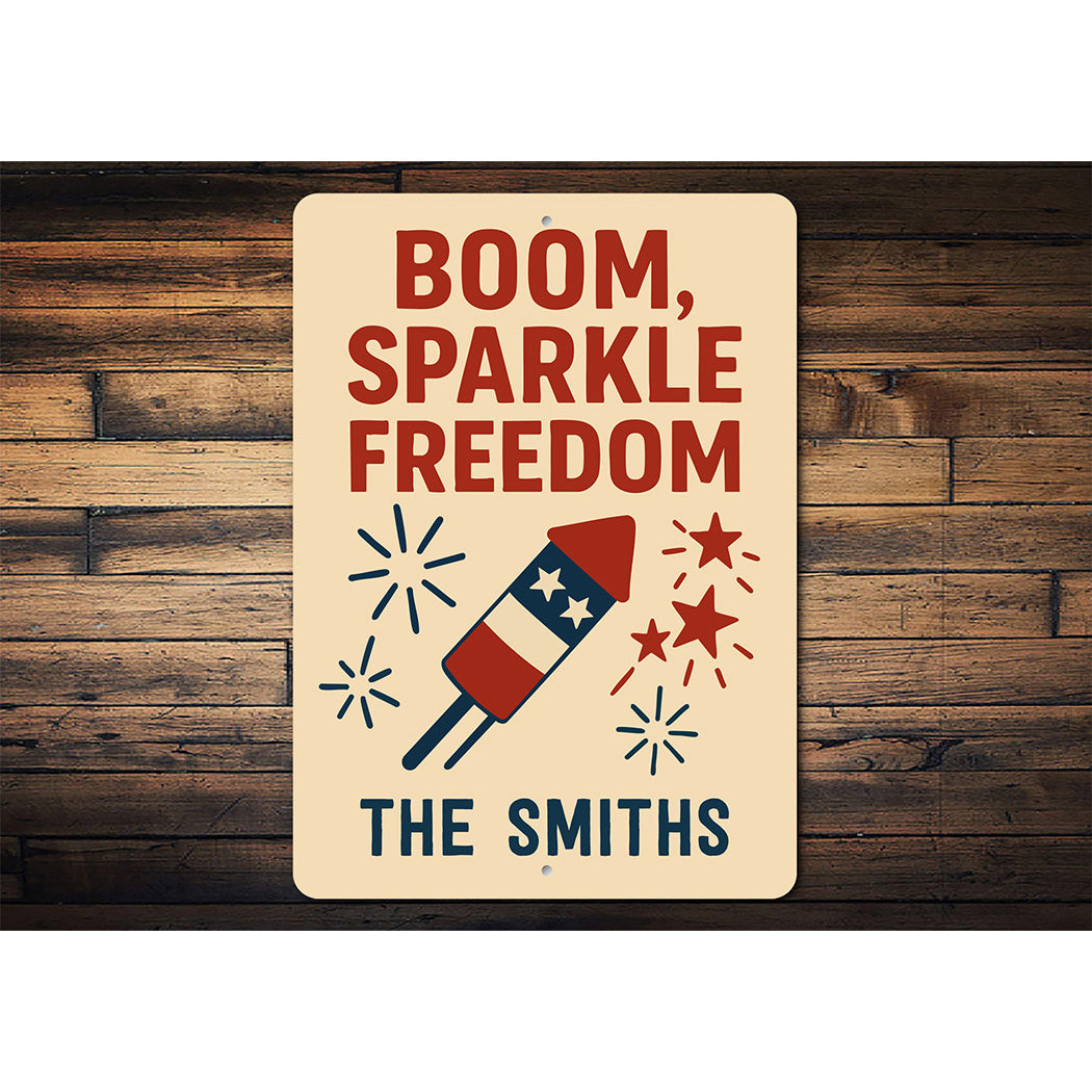 Boom Sparkle Freedom Aluminum Sign Patriotic Family Decor