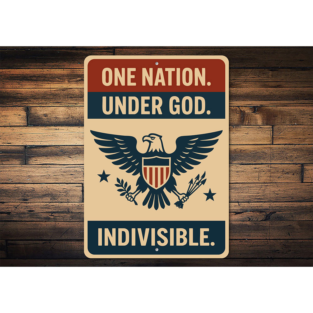 One Nation Under God Aluminum Sign Patriotic Pledge Decor