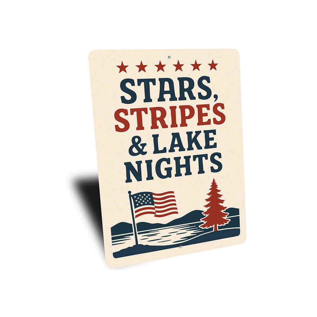 Stars Stripes & Lake Nights Metal Sign Patriotic Lake Decor
