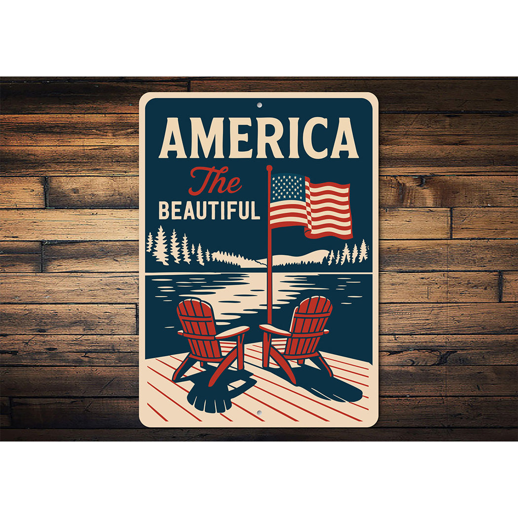 America the Beautiful Aluminum Sign Patriotic Home Decor