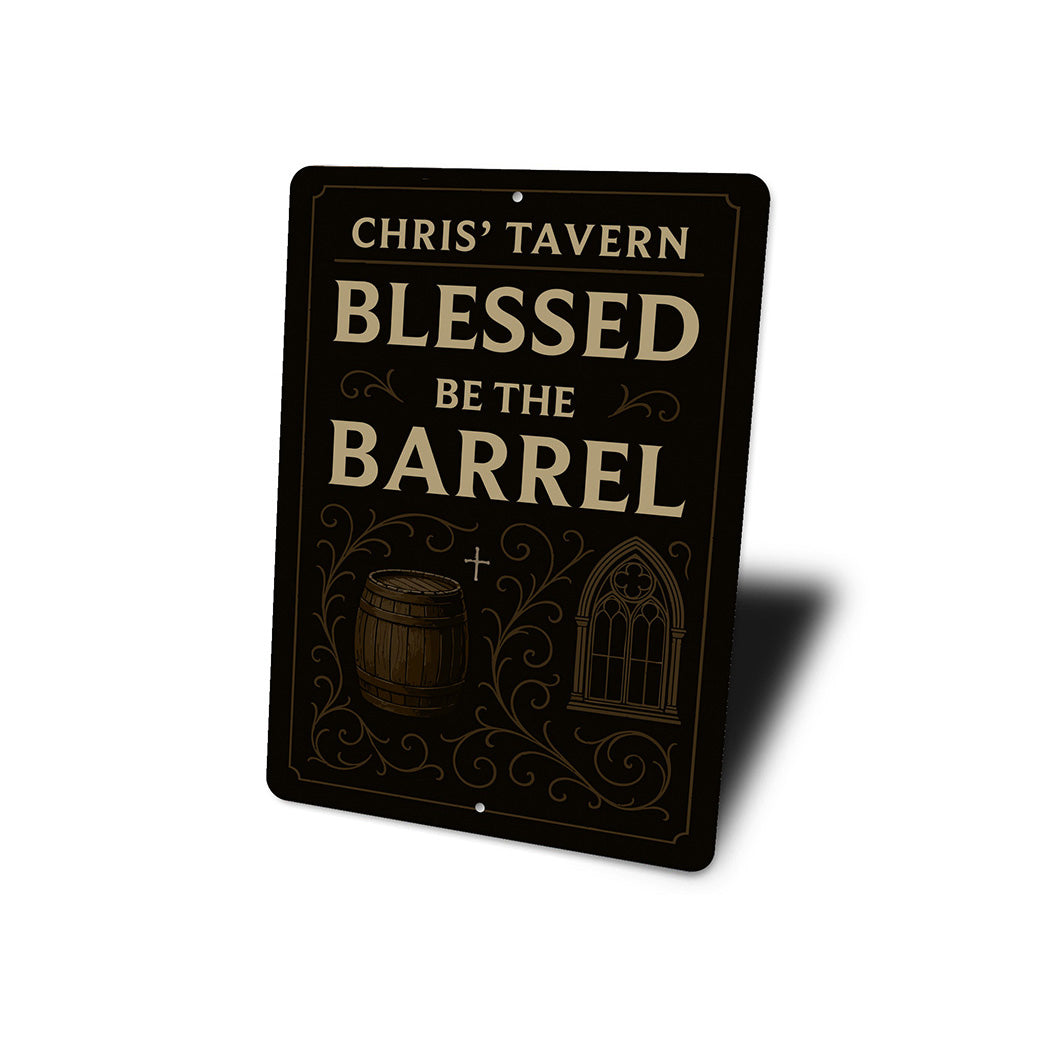 Vintage Blessed Be The Barrel Aluminum Tavern Sign