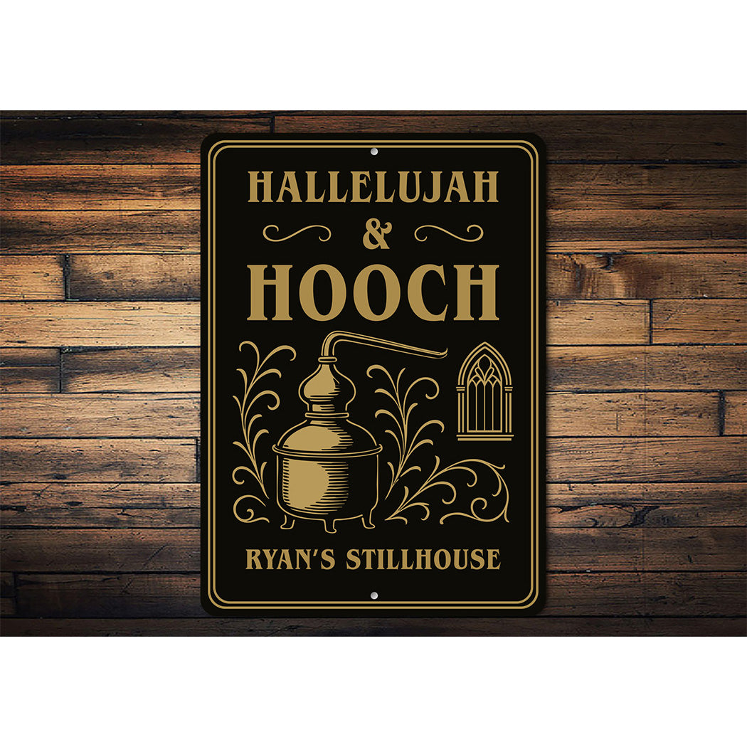 Vintage Hallelujah Hooch Metal Sign Personalized Stillhouse