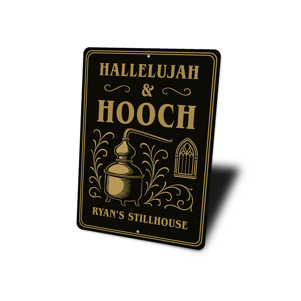 Vintage Hallelujah Hooch Metal Sign Personalized Stillhouse