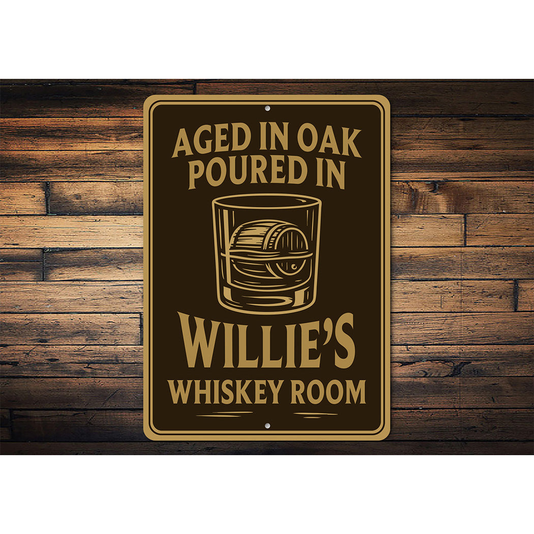 Aged in Oak, Poured in Personalized Whiskey Room Sign