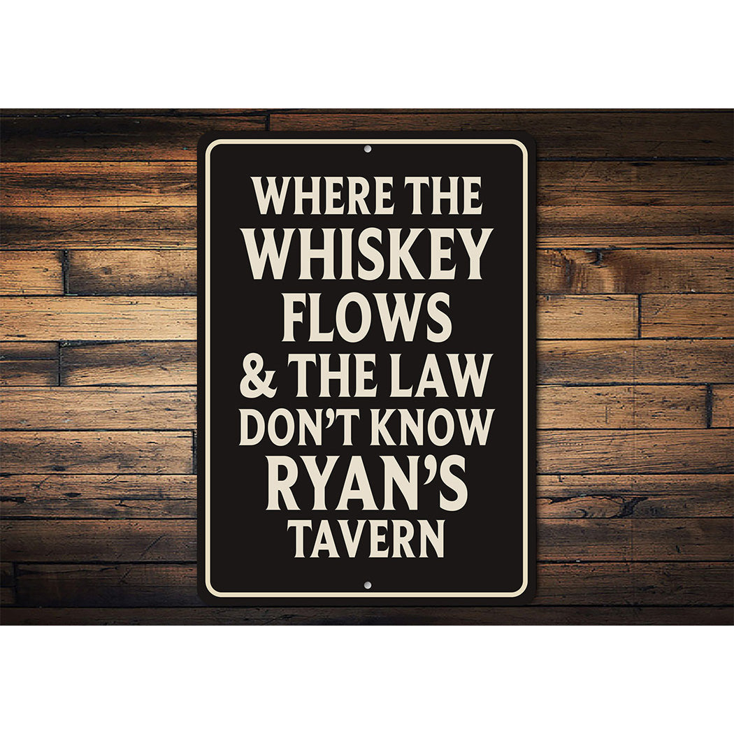 Vintage Where the Whiskey Flows Aluminum Tavern Sign