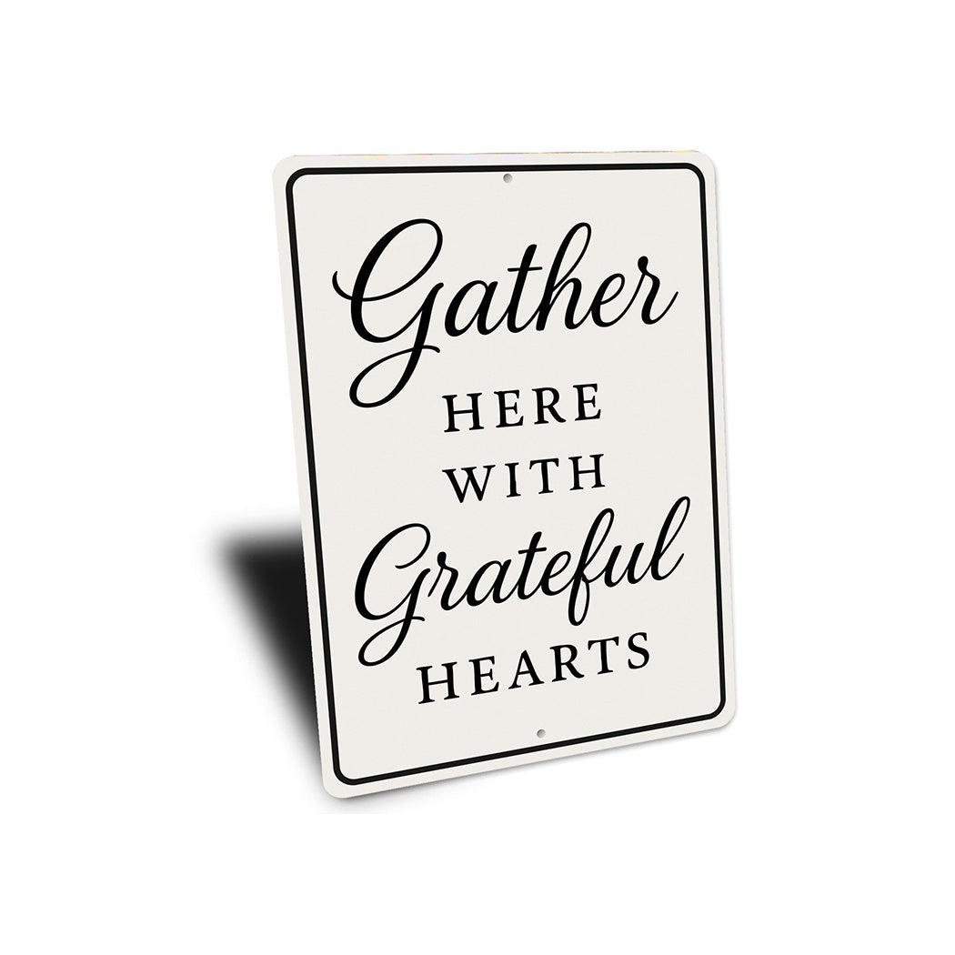 Rustic Gather Here With Grateful Hearts Aluminum Wall Sign