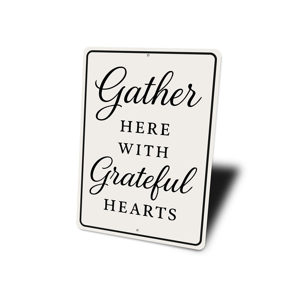 Rustic Gather Here With Grateful Hearts Aluminum Wall Sign