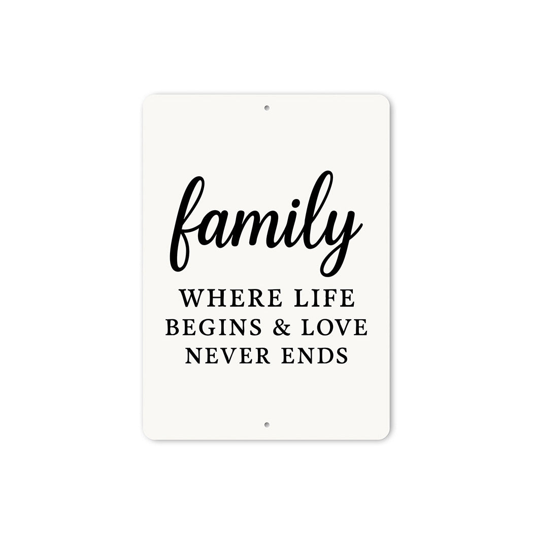 Rustic Family Where Life Begins & Love Never Ends Wall Sign