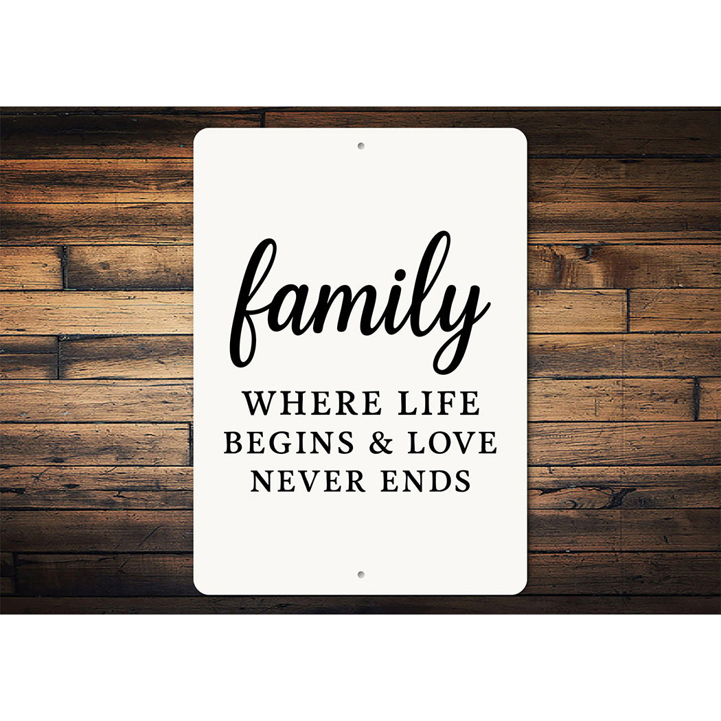 Rustic Family Where Life Begins & Love Never Ends Wall Sign