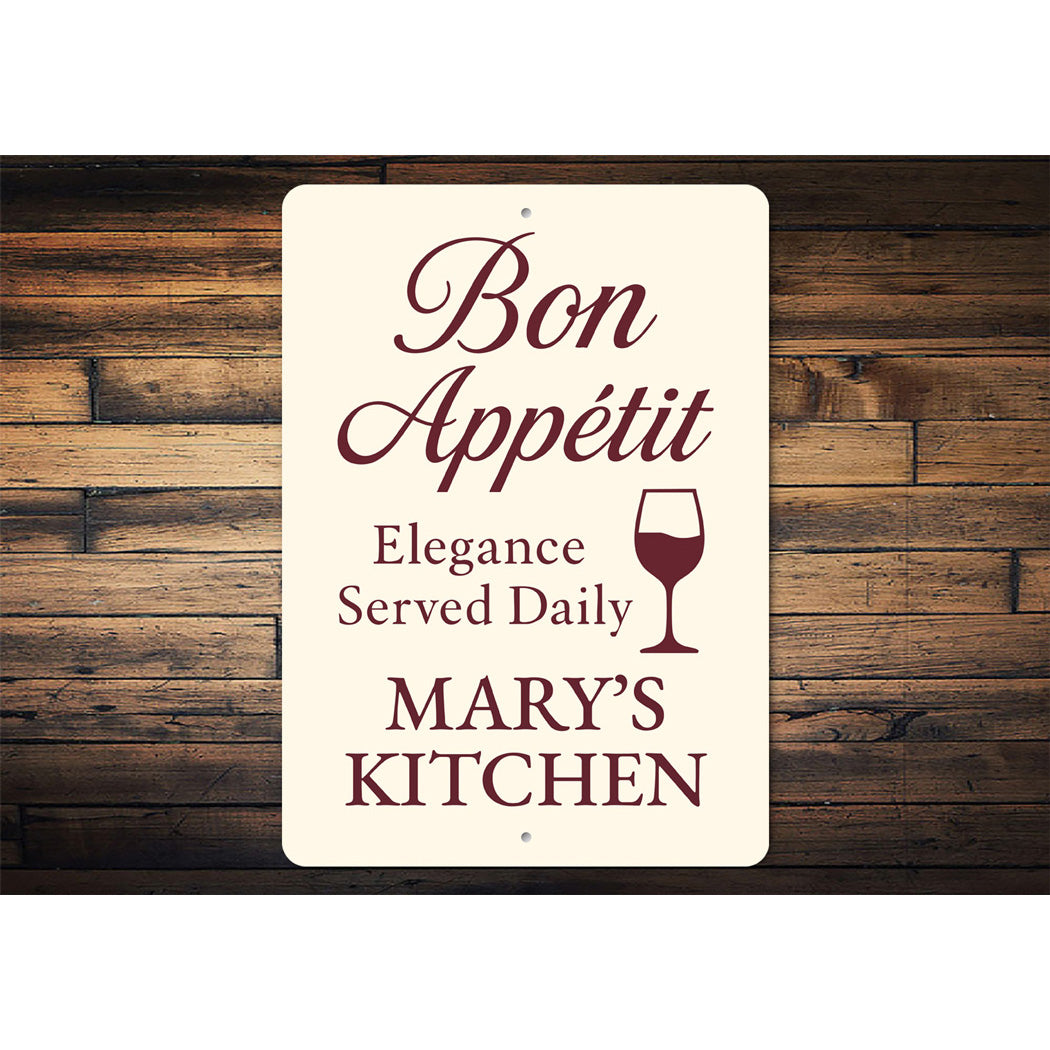 Bon Appetit Elegance Served Daily Personalized Kitchen Sign
