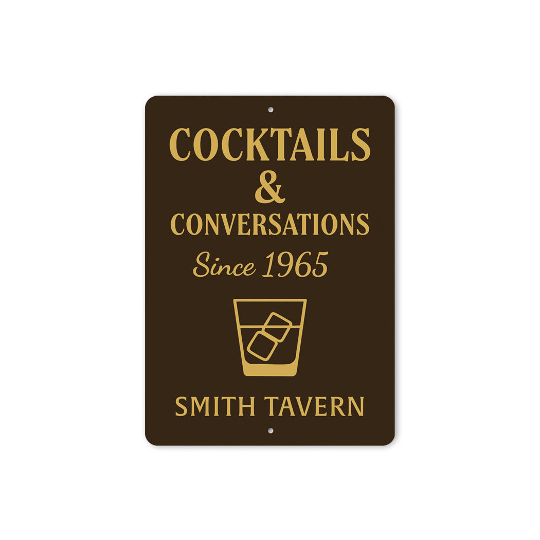 Cocktails And Conversations Personalized Tavern Metal Sign