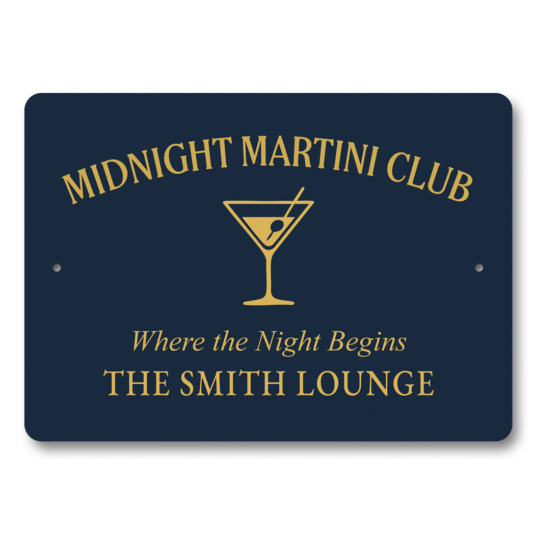 Midnight Martini Club The Night Begins Personalized Sign