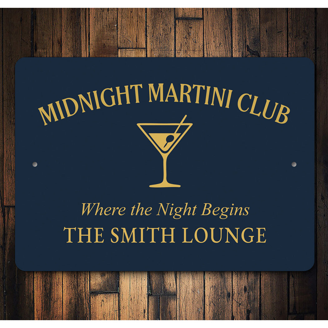 Midnight Martini Club The Night Begins Personalized Sign