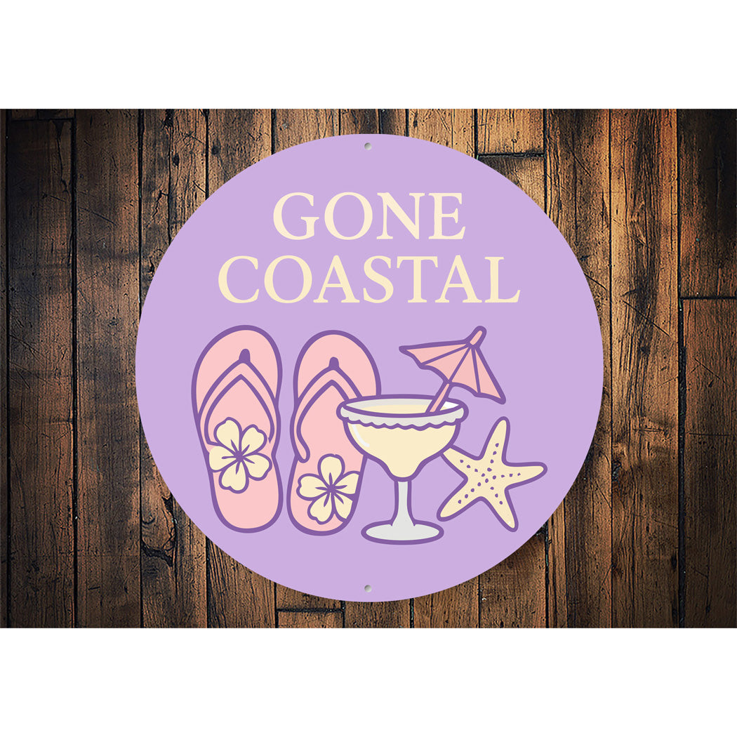 Gone Coastal Flip Flops Starfish Cocktails Round Sign