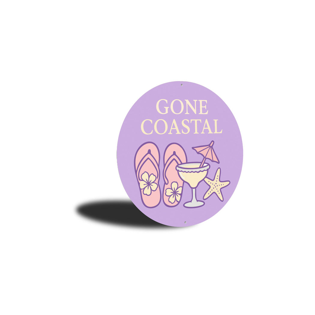 Gone Coastal Flip Flops Starfish Cocktails Round Sign