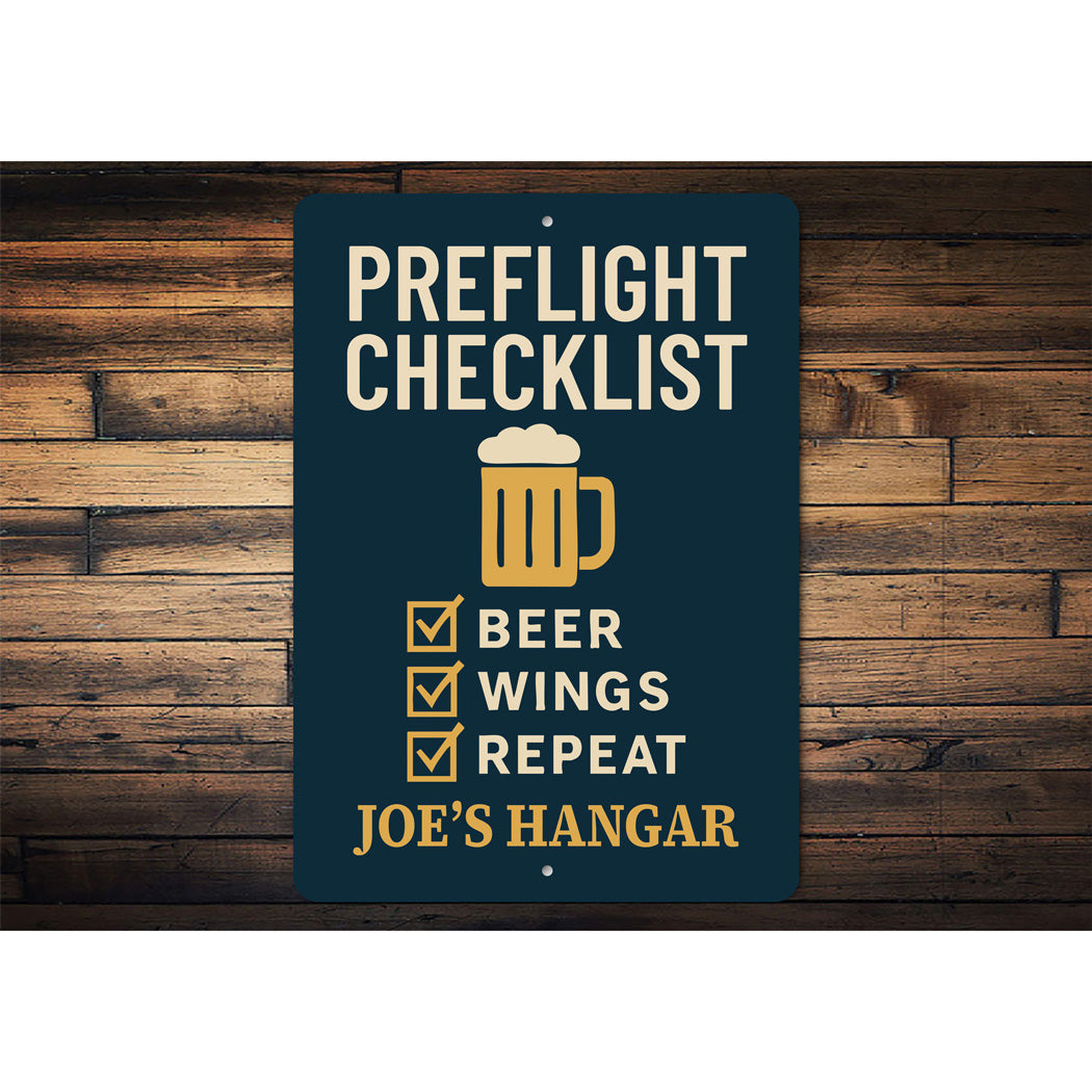 Custom Hangar Preflight Checklist Beer Wings Repeat Sign