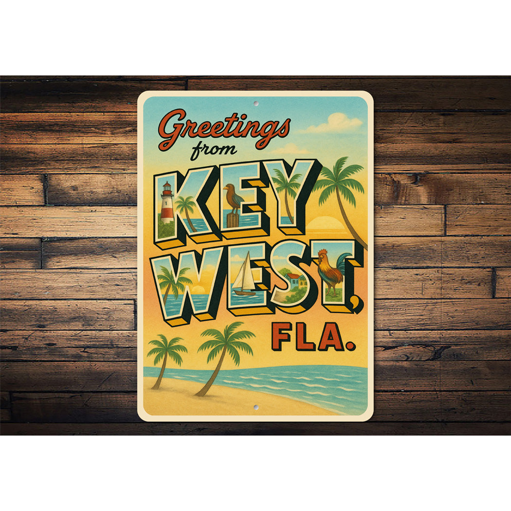 Greetings From Key West Island Paradise Postcard Sign