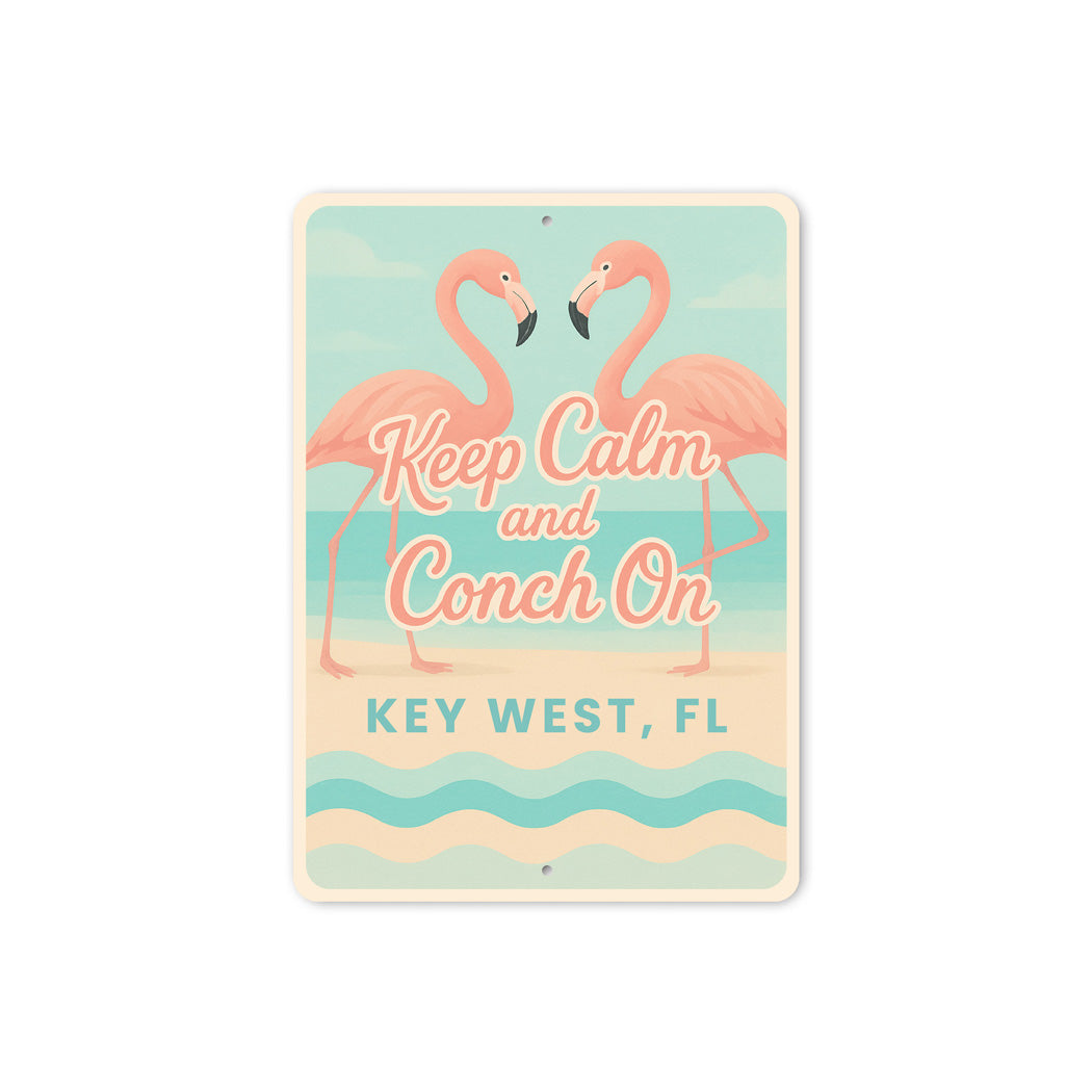 Flamingos Keep Calm And Conch On Pastel Beach Vibes Sign