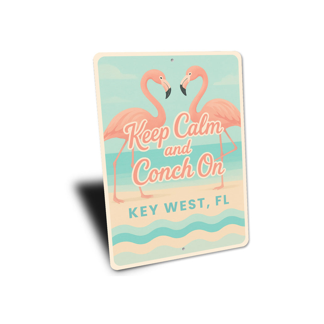 Flamingos Keep Calm And Conch On Pastel Beach Vibes Sign