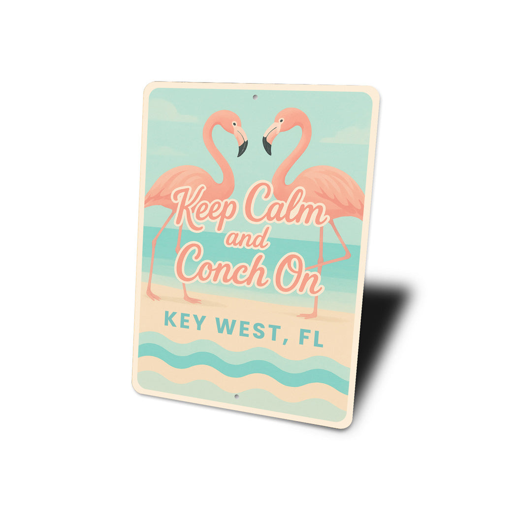 Flamingos Keep Calm And Conch On Pastel Beach Vibes Sign