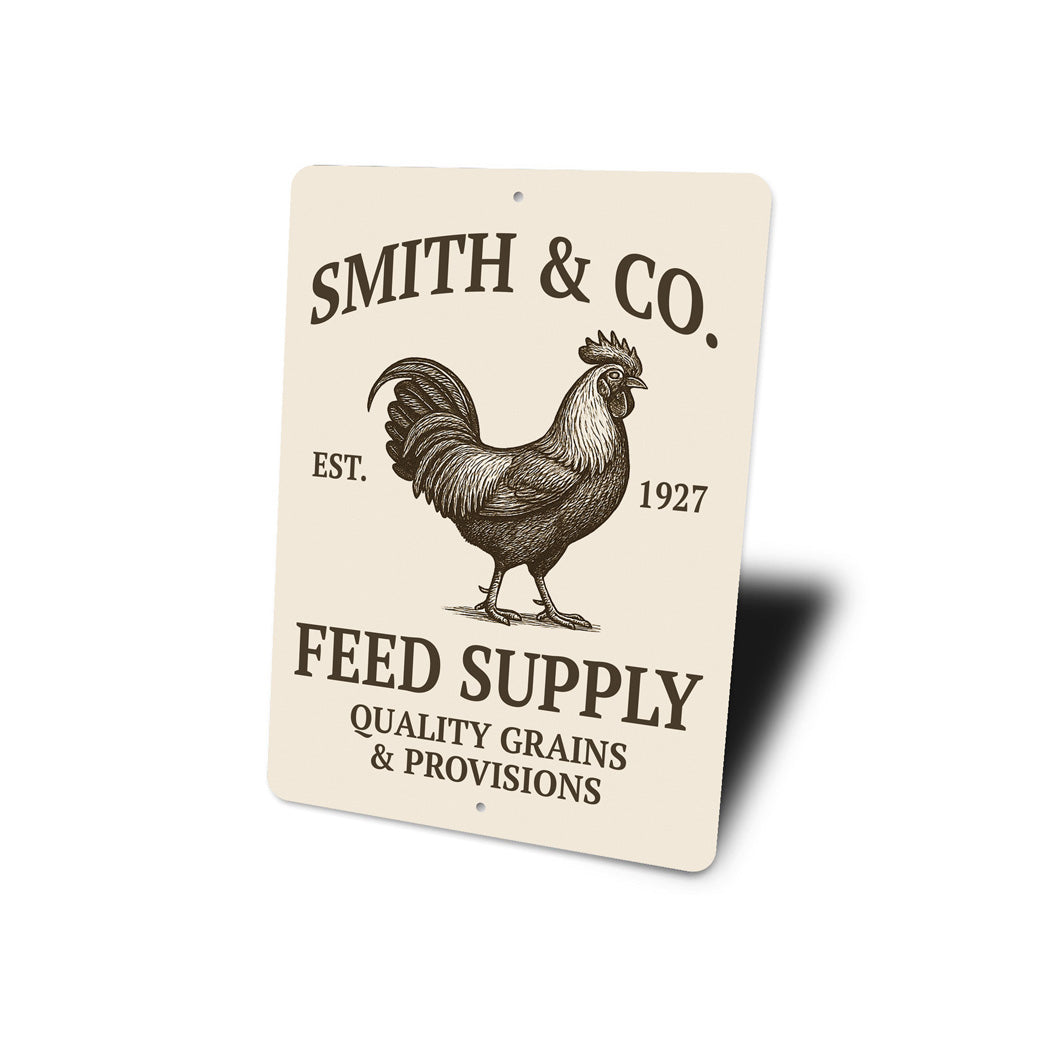 Personalized Feed Supply Quality Grains And Provisions Sign