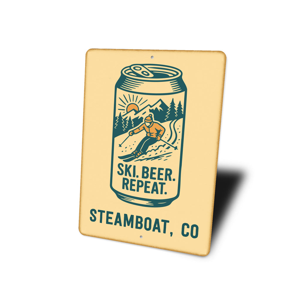 Ski Beer Repeat Steamboat Colorado Drink Can Sign