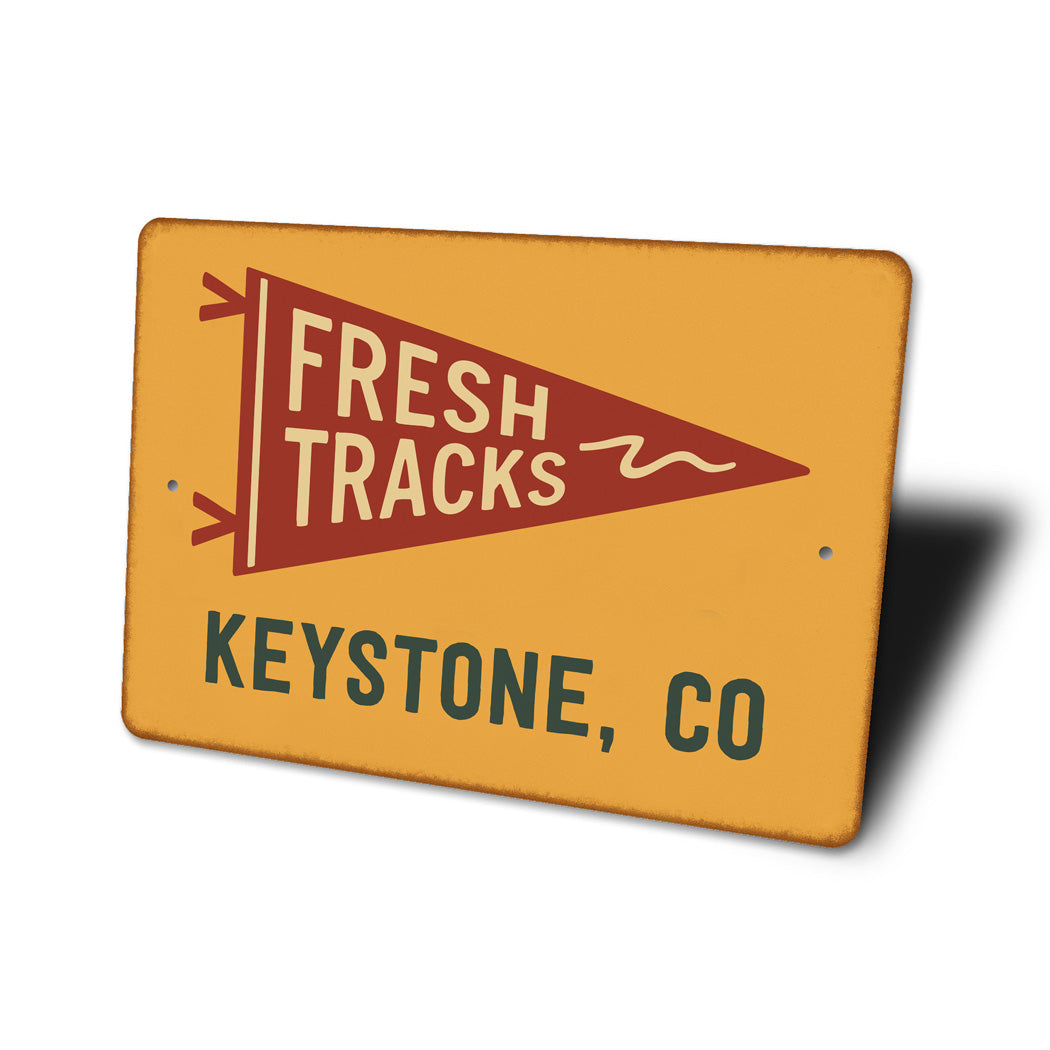 Fresh Tracks Flag Keystone Colorado Sign