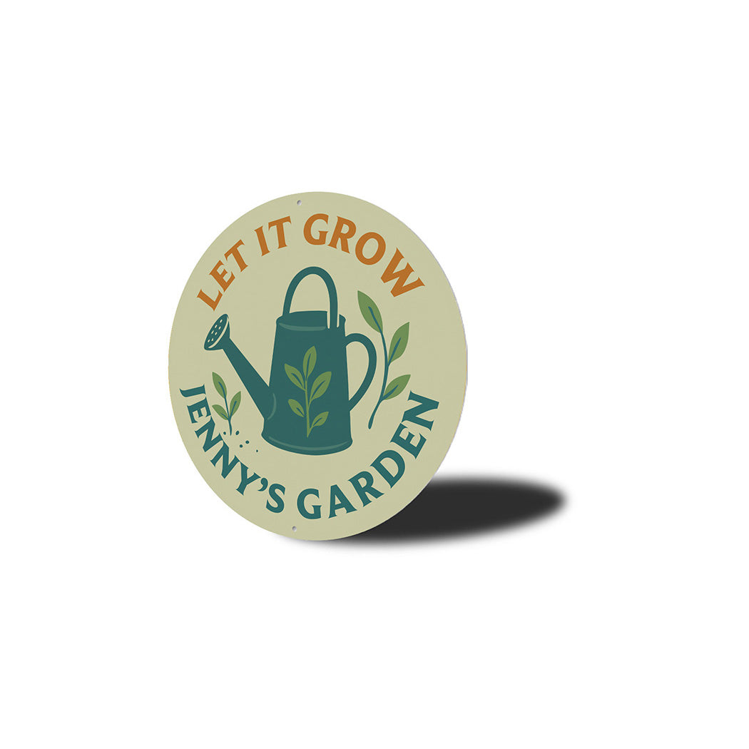 Let It Grow Personalized Garden Watering Can Round Sign