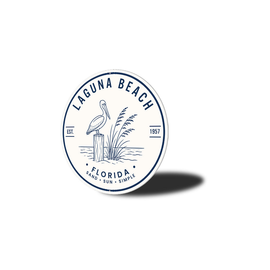 Laguna Beach Sand Sun Pelican Round Sign