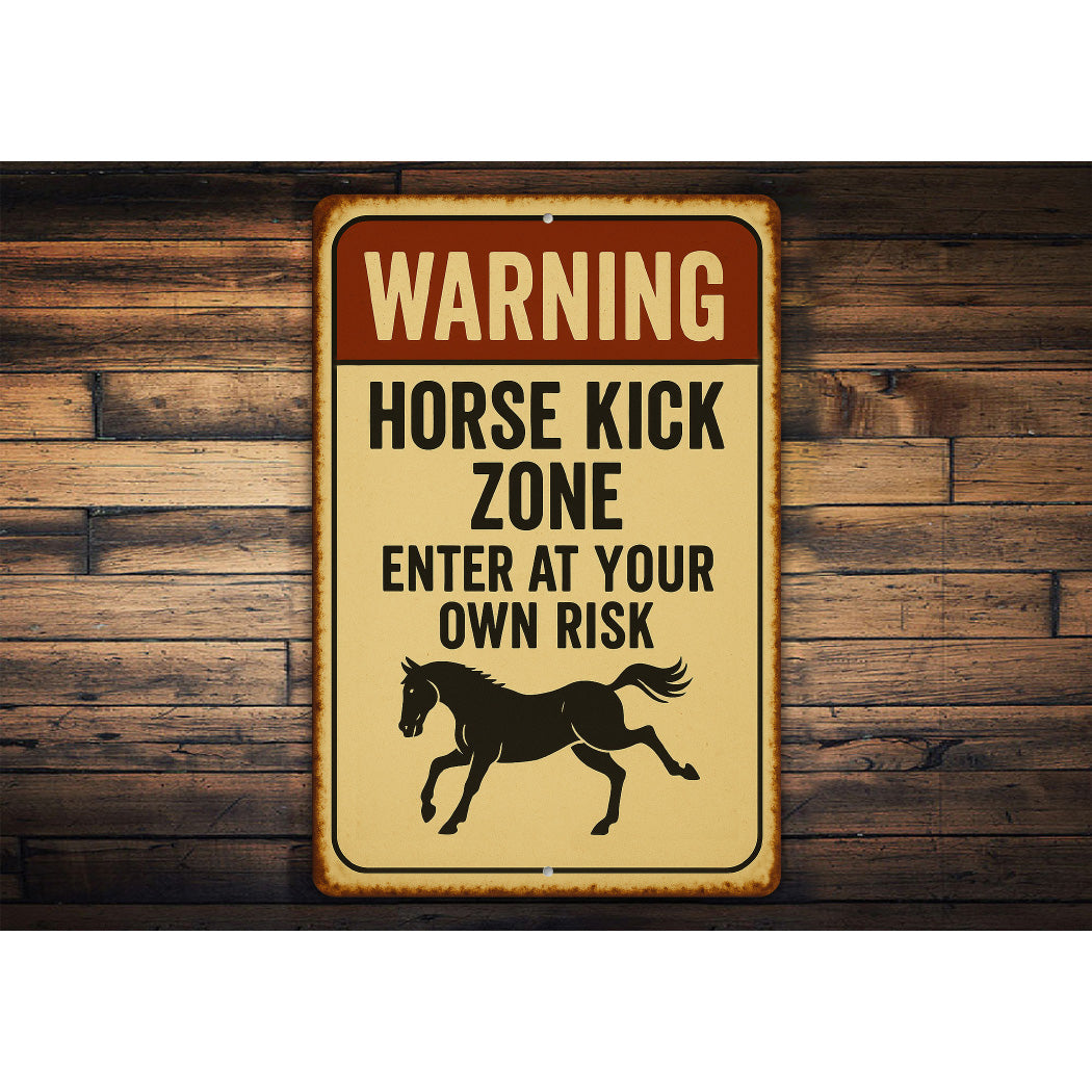 Horse Kick Zone Ranch Warning Rustic Sign