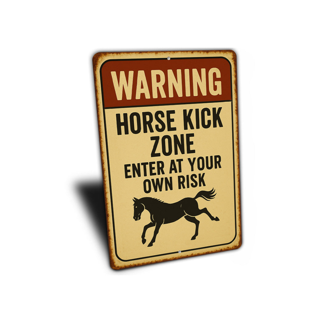 Horse Kick Zone Ranch Warning Rustic Sign