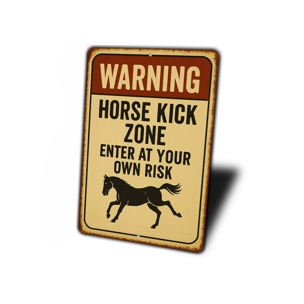 Horse Kick Zone Ranch Warning Rustic Sign