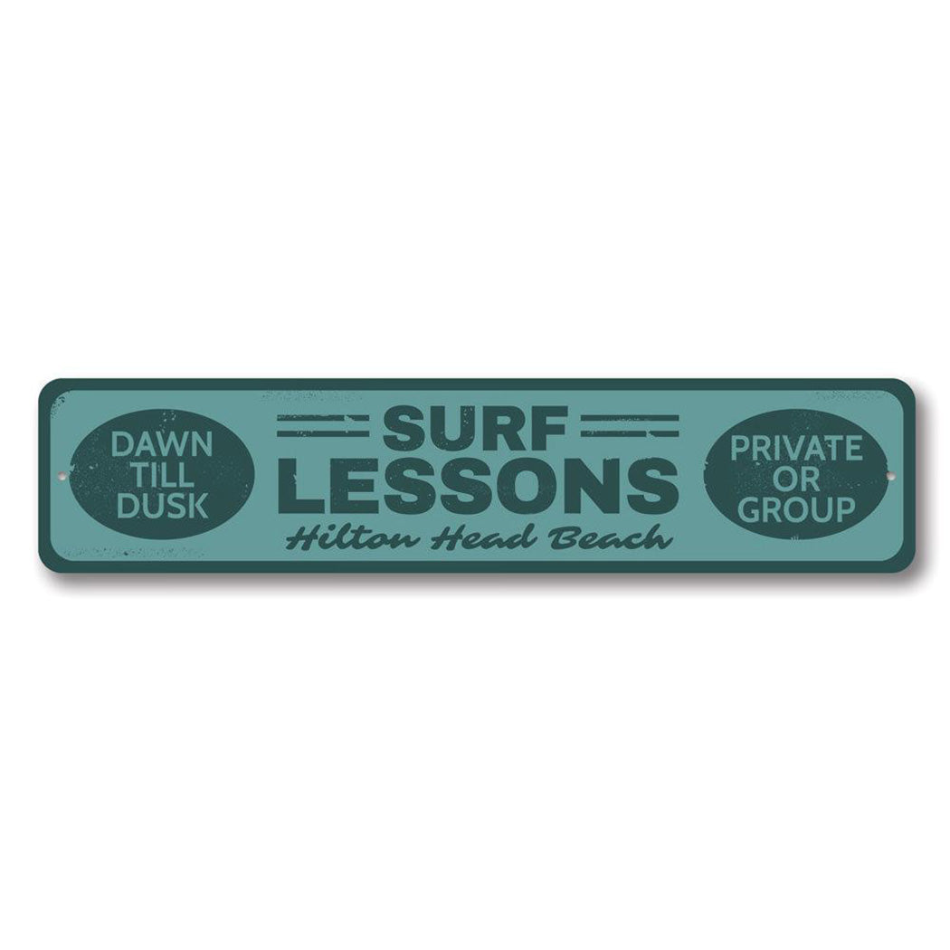 Surf Lessons Metal Sign