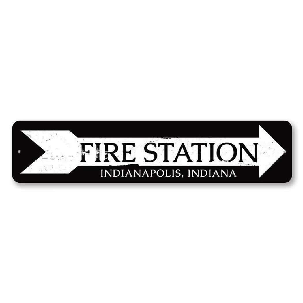 Fire Station Arrow Metal Sign