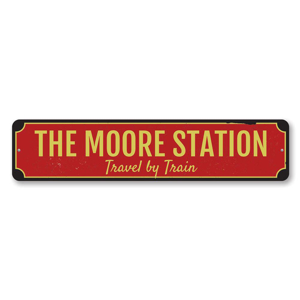 Family Train Station Metal Sign