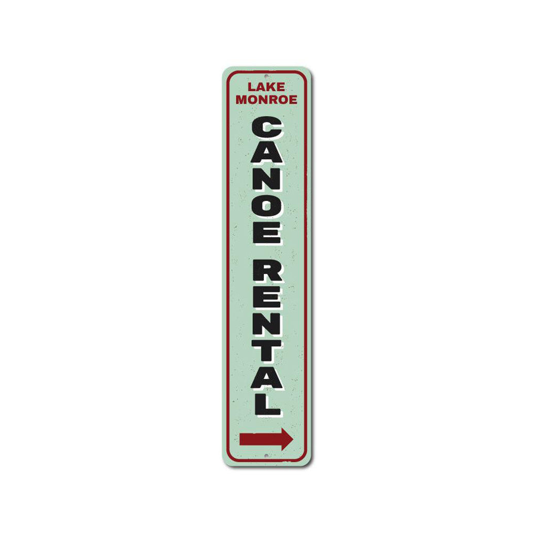 Canoe Rental Arrow Vertical Metal Sign