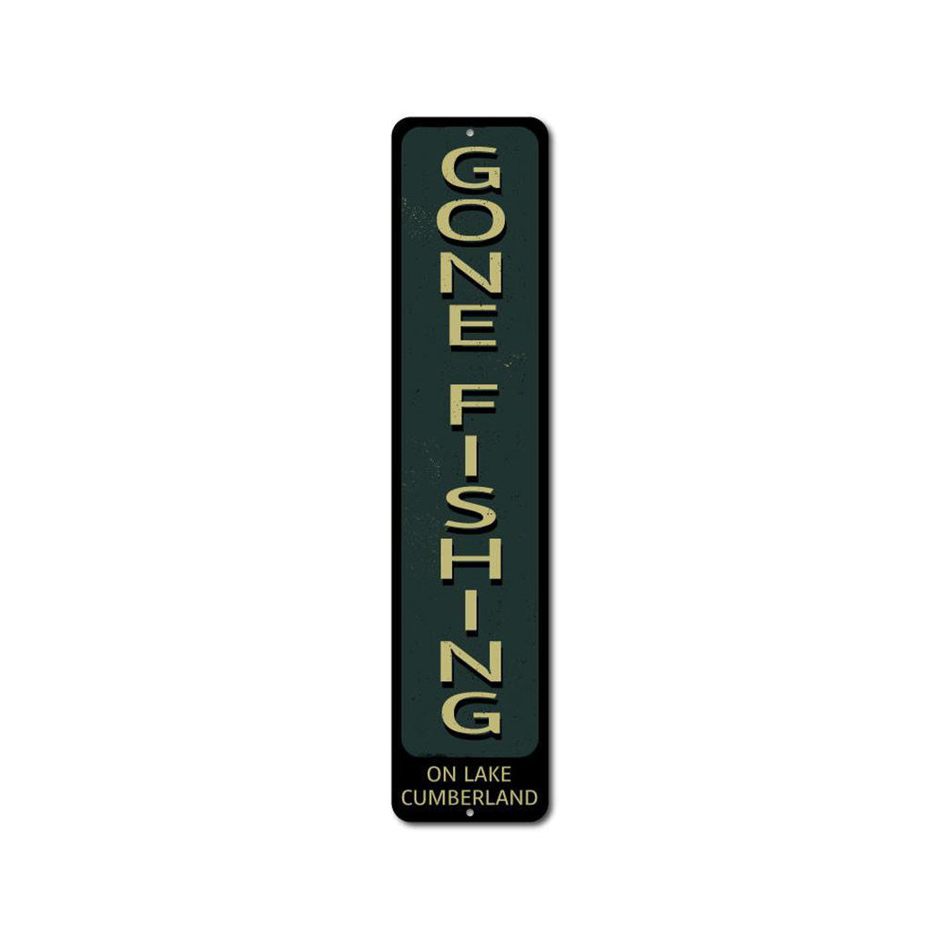 Gone Fishing Vertical Metal Sign