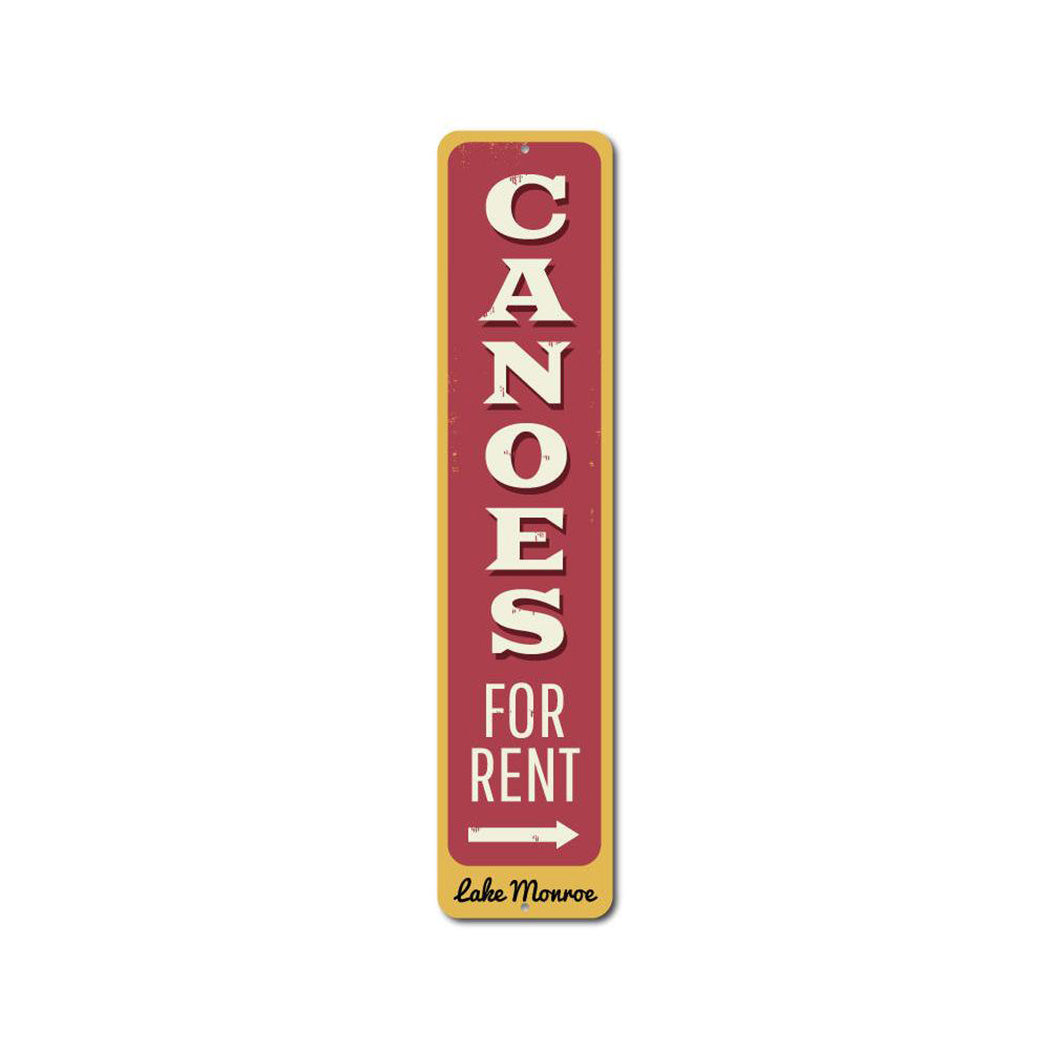 Canoes for Rent Arrow Vertical Metal Sign
