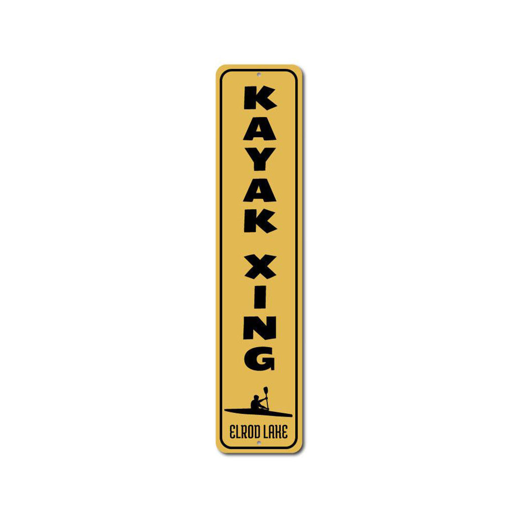 Kayak Crossing Vertical Metal Sign