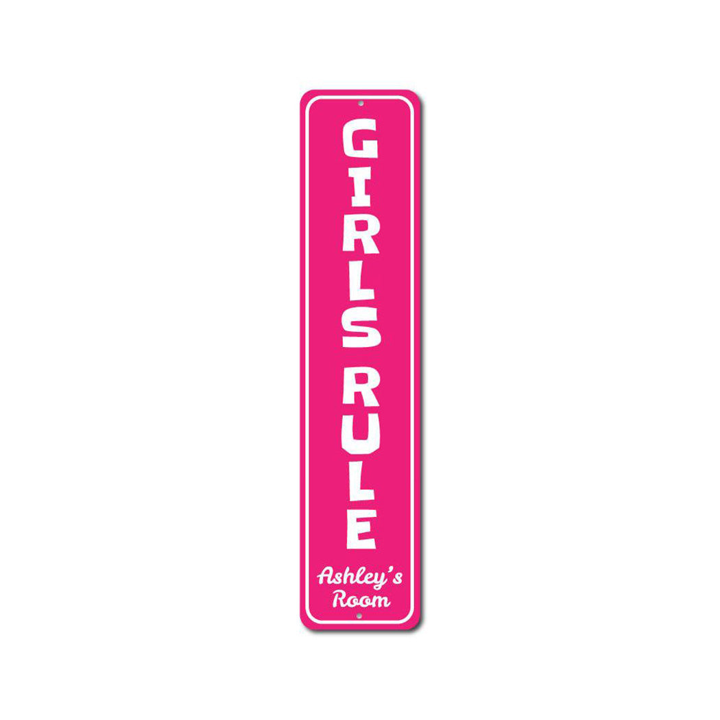 Girls Rule Vertical Metal Sign