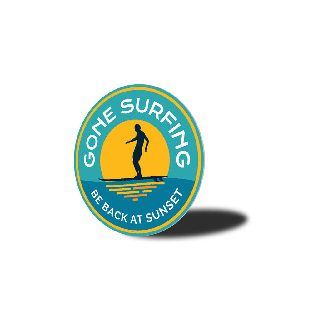 Gone Surfing Sunset Metal Sign