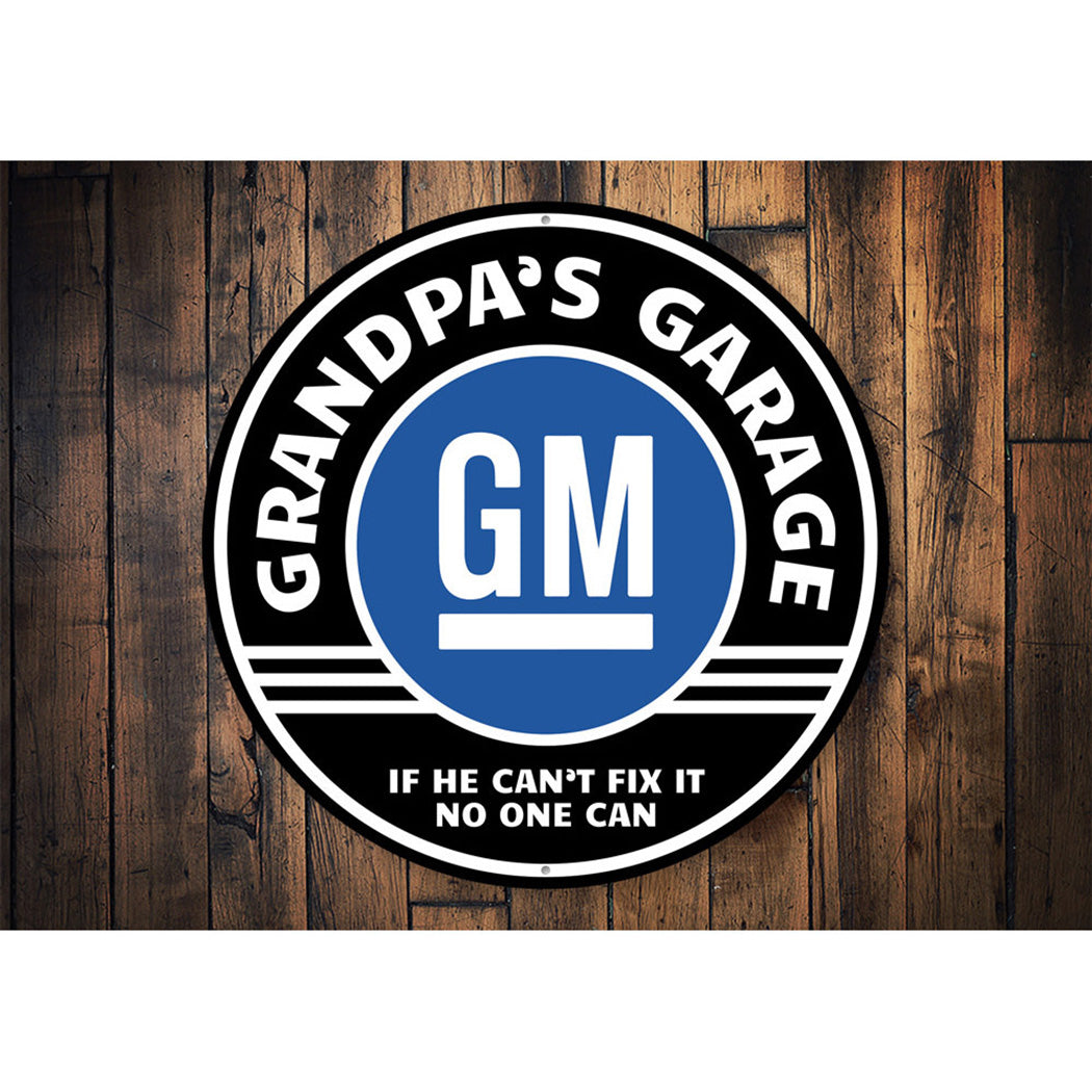Grandpa's Garage GM Car Sign Aluminum Sign