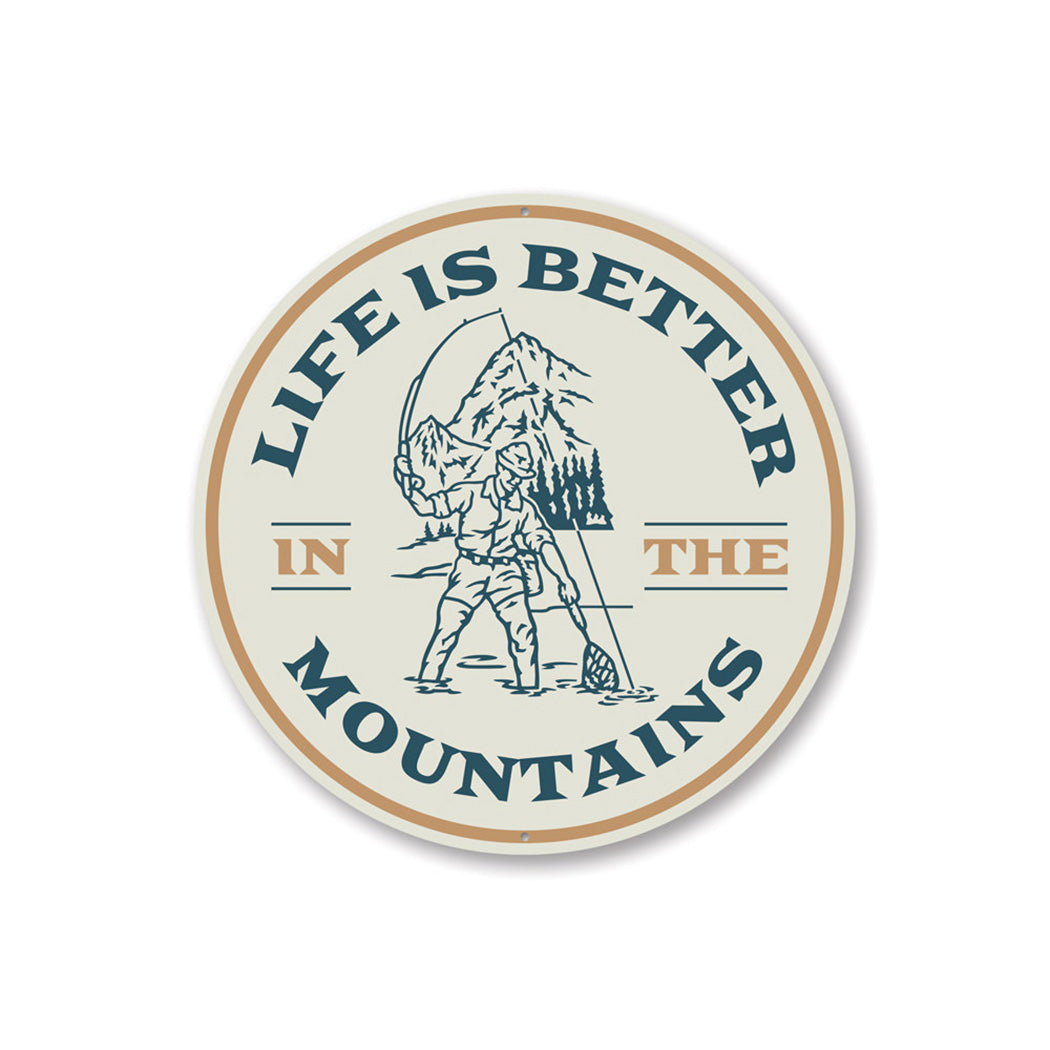 Fly Fishin Mountain Sign Aluminum Sign