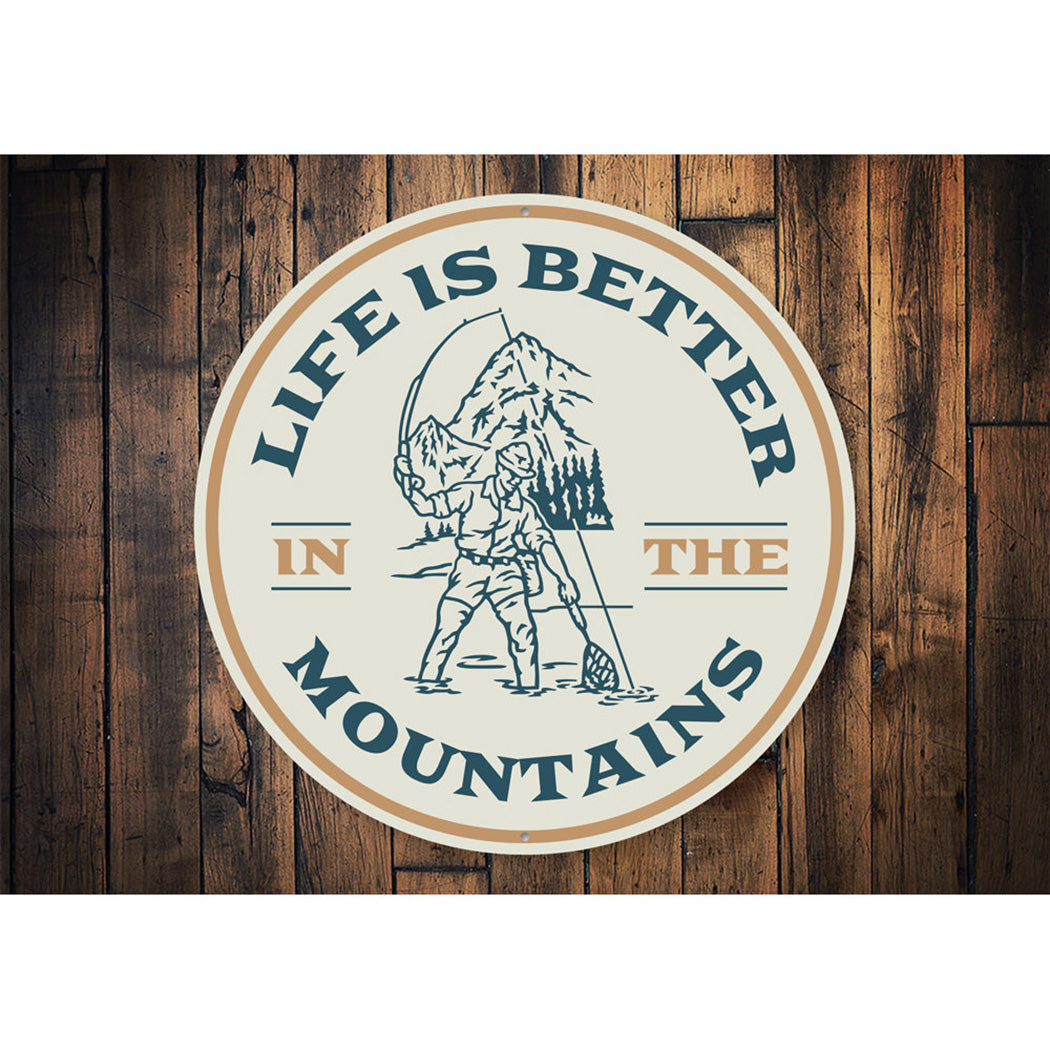 Fly Fishin Mountain Sign Aluminum Sign
