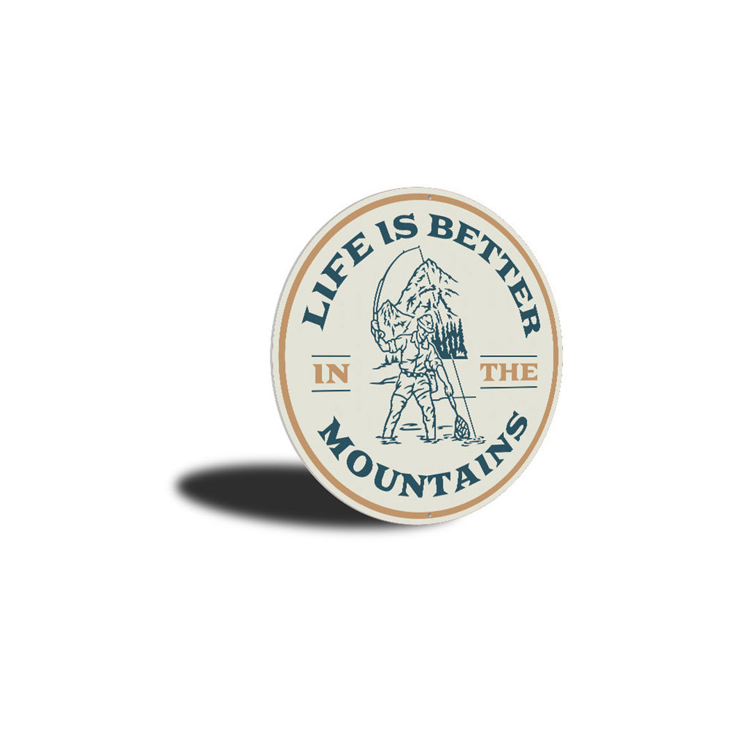 Fly Fishin Mountain Sign Aluminum Sign