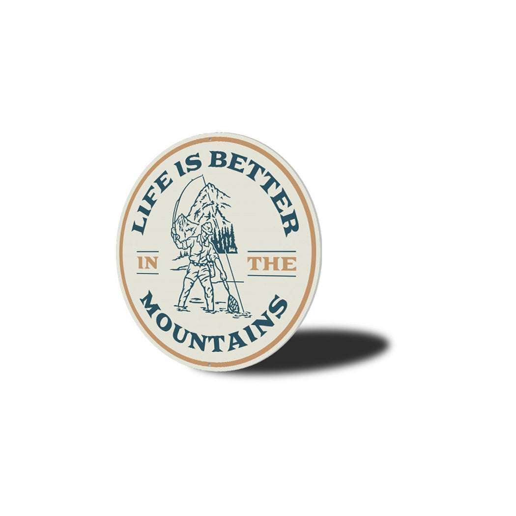 Fly Fishin Mountain Metal Sign